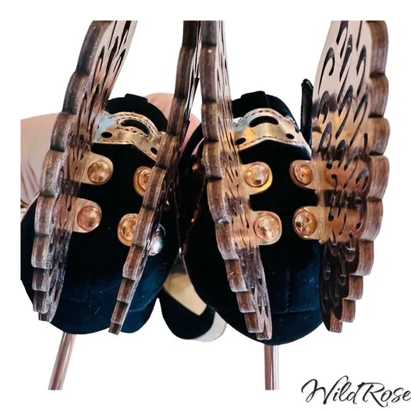 SOPHIA WEBSTER EVANGELINE D’ORSAY BLACK & ROSE GOLD BUTTERFLY WINGS PUMPS SZ 36